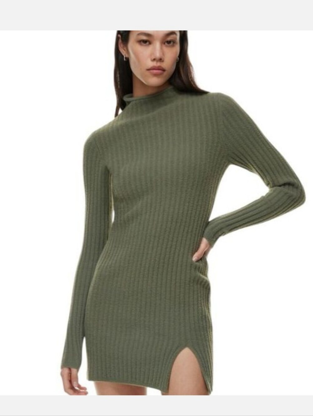 Aritzia Wilfred Free Sage Green Mock neck Sweater Mini Dress Size M